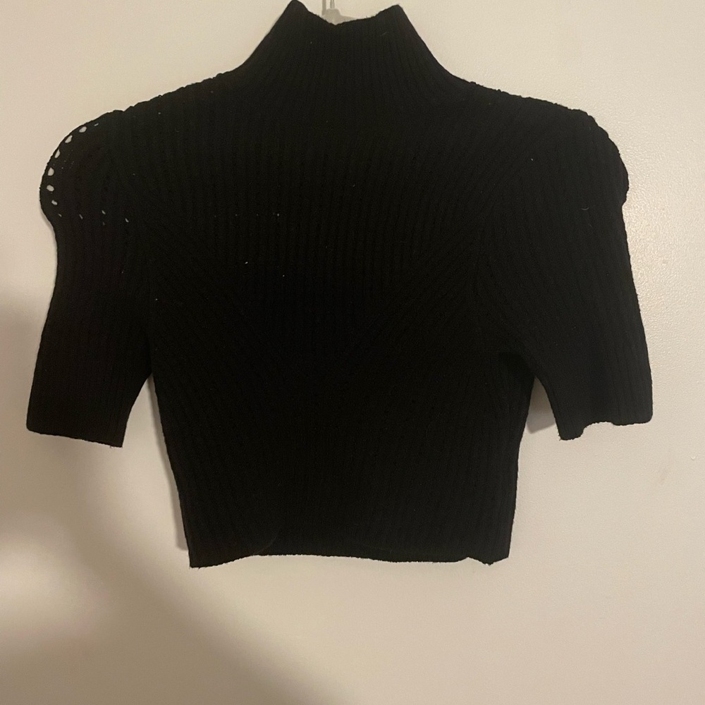 Black Ribbed Knit Turtleneck Sweater